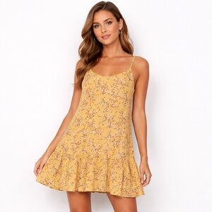OLD NAVY Slip Dress Cami Floral Tiered Spaghetti Straps Yellow Size XXL Petite